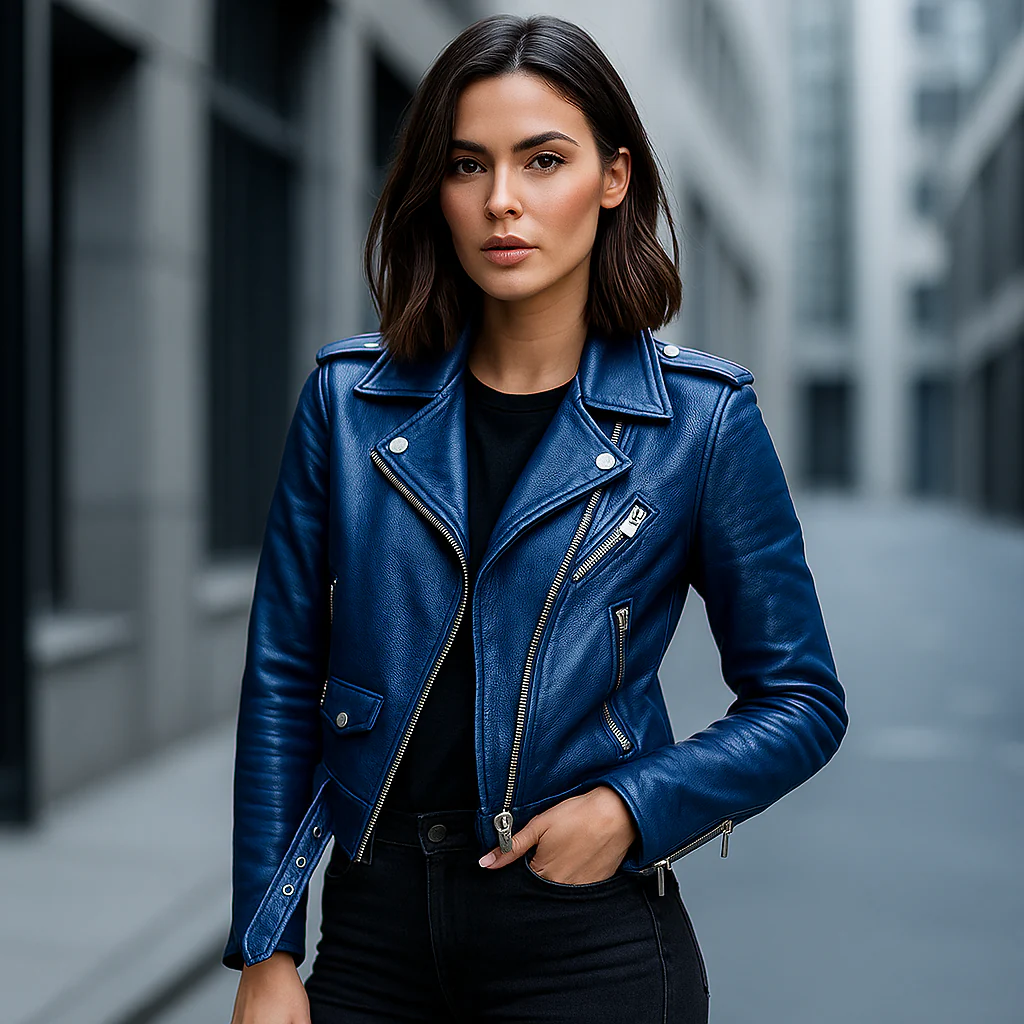 Veste en Cuir | Femme, Marron, Vintage | Style Biker, Coupe Ajustée - Image 5