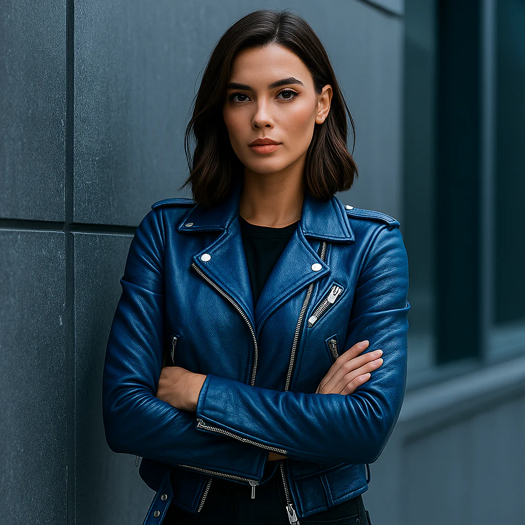 Veste en Cuir | Femme, Marron, Vintage | Style Biker, Coupe Ajustée - Image 6