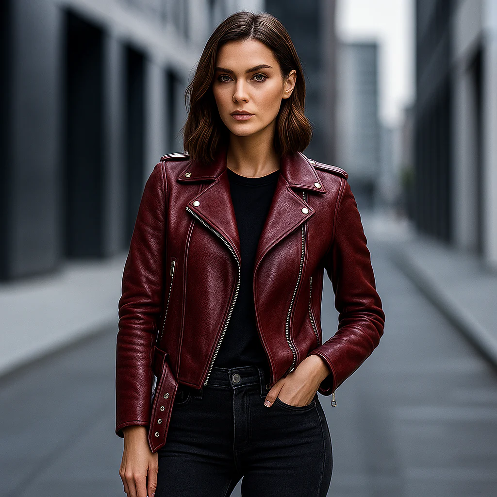 Veste en Cuir | Femme, Marron, Vintage | Style Biker, Coupe Ajustée - Image 7