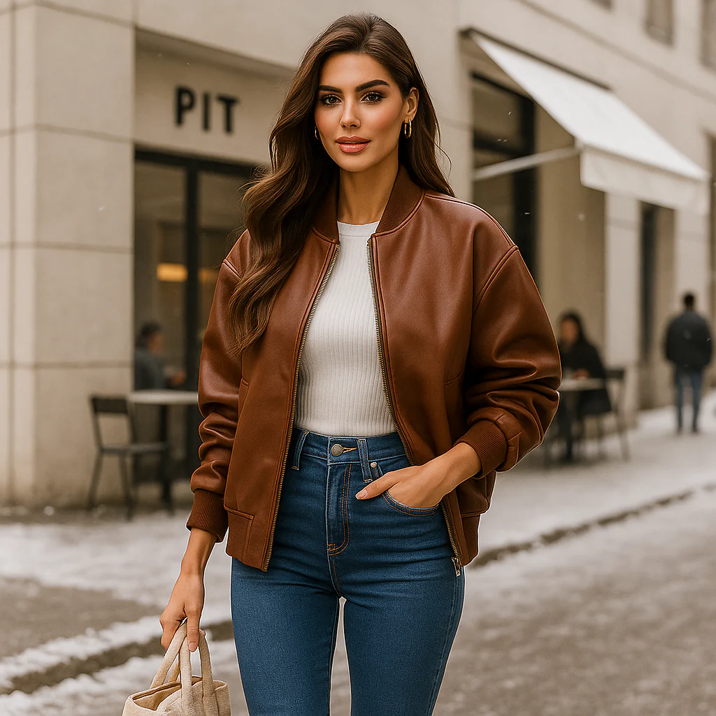 Veste en Cuir Oversize pour Femmes - Fermeture Éclair - Image 4
