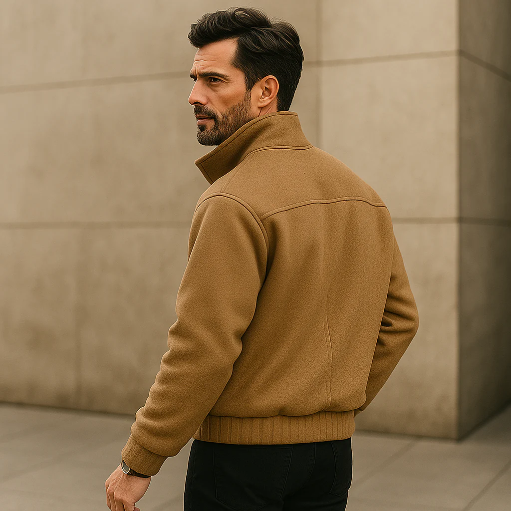 Veste homme ample - Tissu doux structuré - Col haut - Boutons - Image 3
