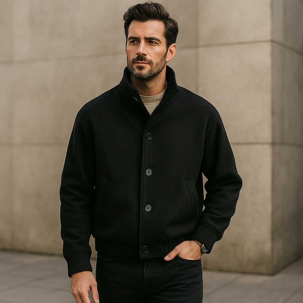 Veste homme ample - Tissu doux structuré - Col haut - Boutons - Image 4
