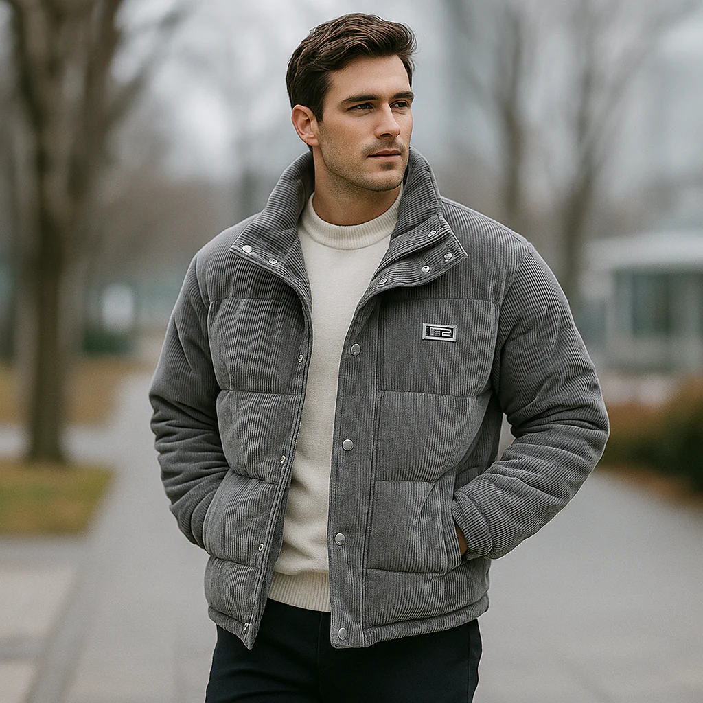 Veste Puffer Homme en Velours Côtelé – Style et Chaleur