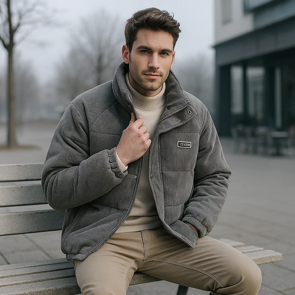 Veste Puffer Homme en Velours Côtelé – Style et Chaleur - Image 2