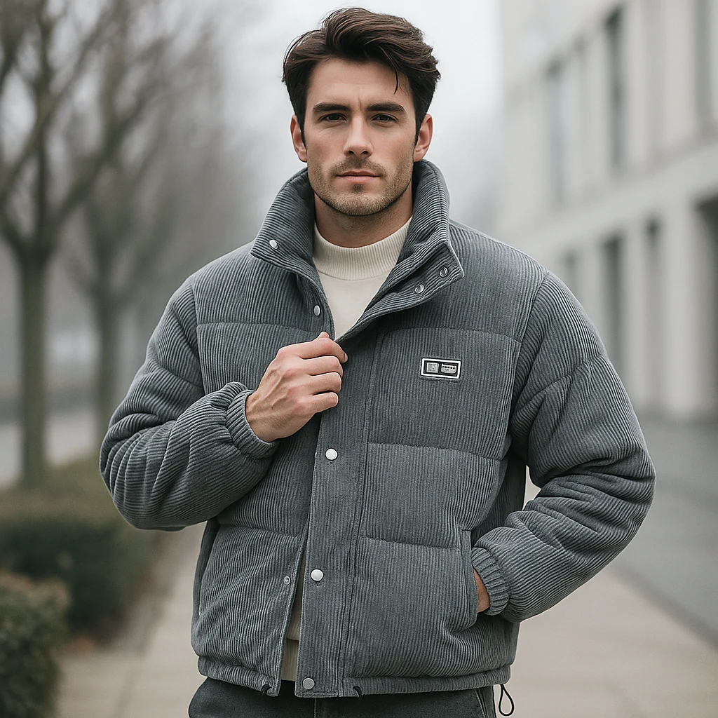 Veste Puffer Homme en Velours Côtelé – Style et Chaleur - Image 3