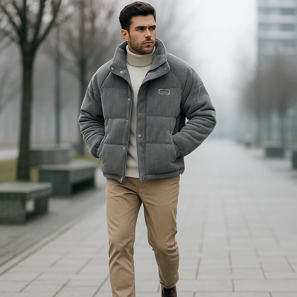 Veste Puffer Homme en Velours Côtelé – Style et Chaleur - Image 4