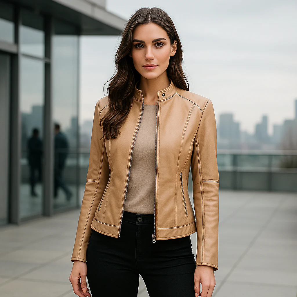 Veste Slim Fit Femme – Col Mao – Fermeture Éclair – Longueur Hanche - Image 3