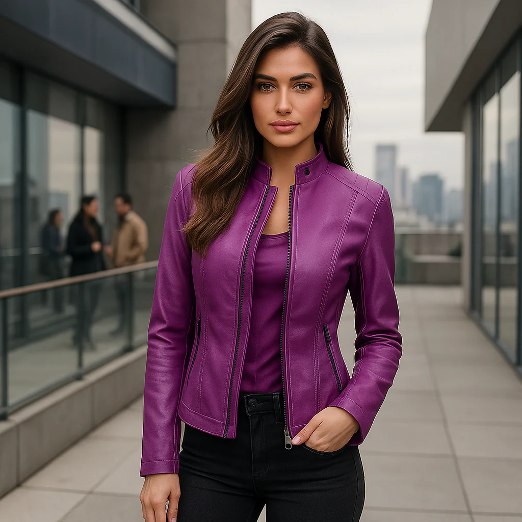 Veste Slim Fit Femme – Col Mao – Fermeture Éclair – Longueur Hanche - Image 4