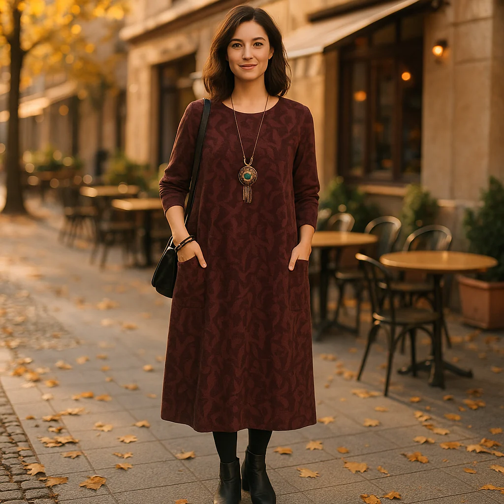 Parisfemme - Robe imprimée - Manches longues - Poches pratiques - Image 2