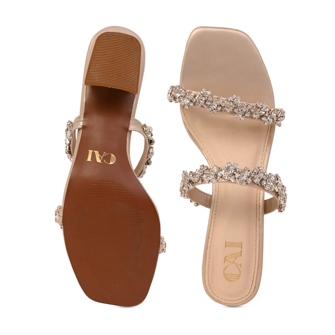 Sandales Femme Talon Bloc | Doré Orné de Cristaux - Image 8