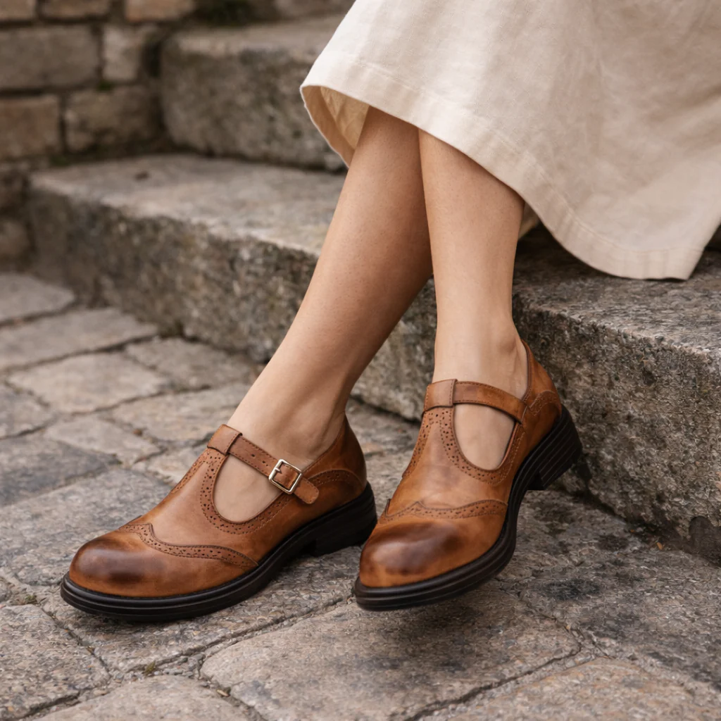 Chaussures Mary Jane pour femmes | Style Brogue en cuir | Ballerines confortables - Image 3