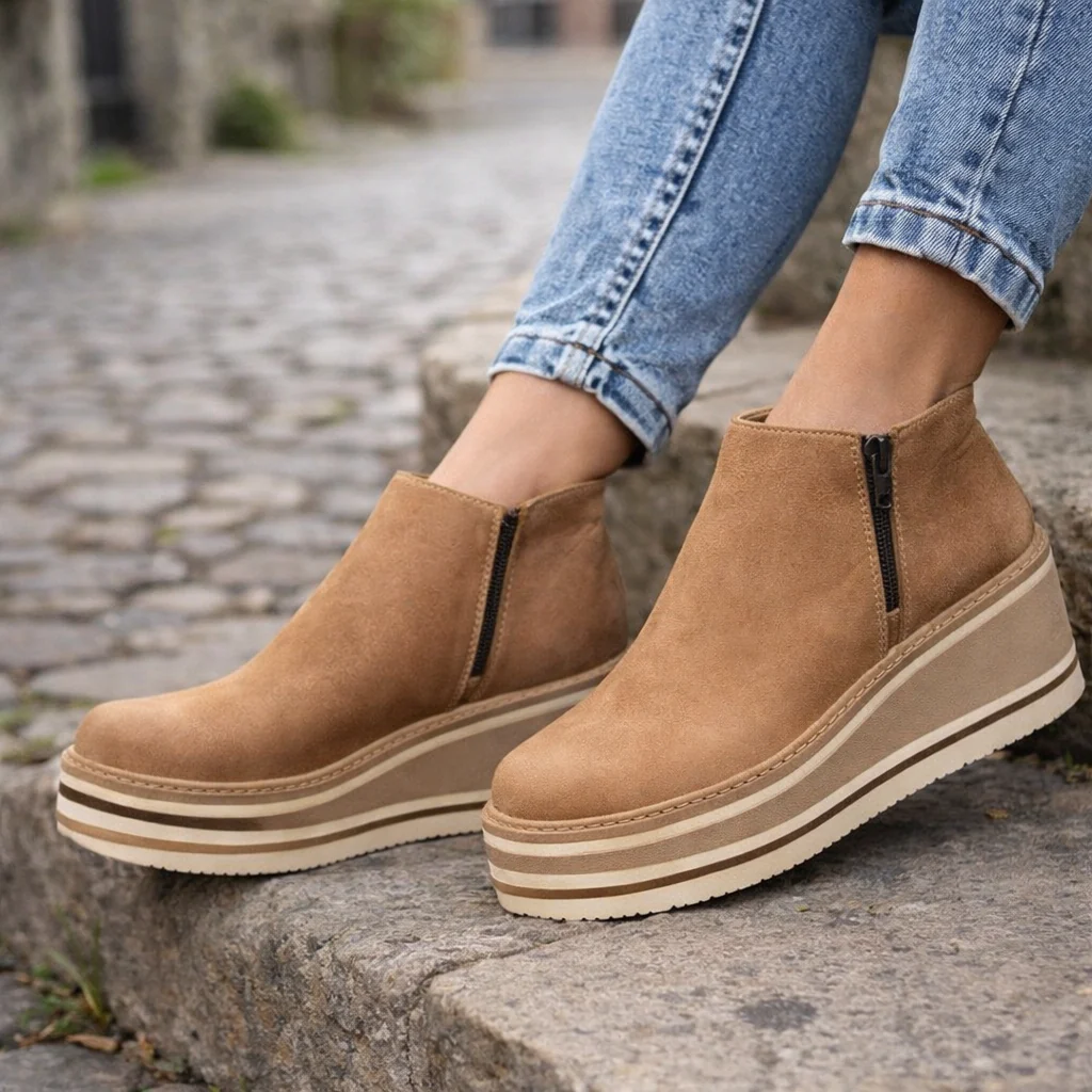 Bottines Femme | Compensée Plateforme | Fermeture Latérale, Cuir Synthétique - Image 2