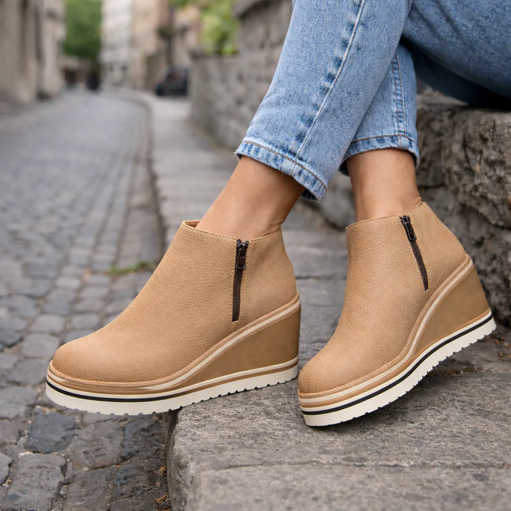 Bottines Femme | Compensée Plateforme | Fermeture Latérale, Cuir Synthétique - Image 3
