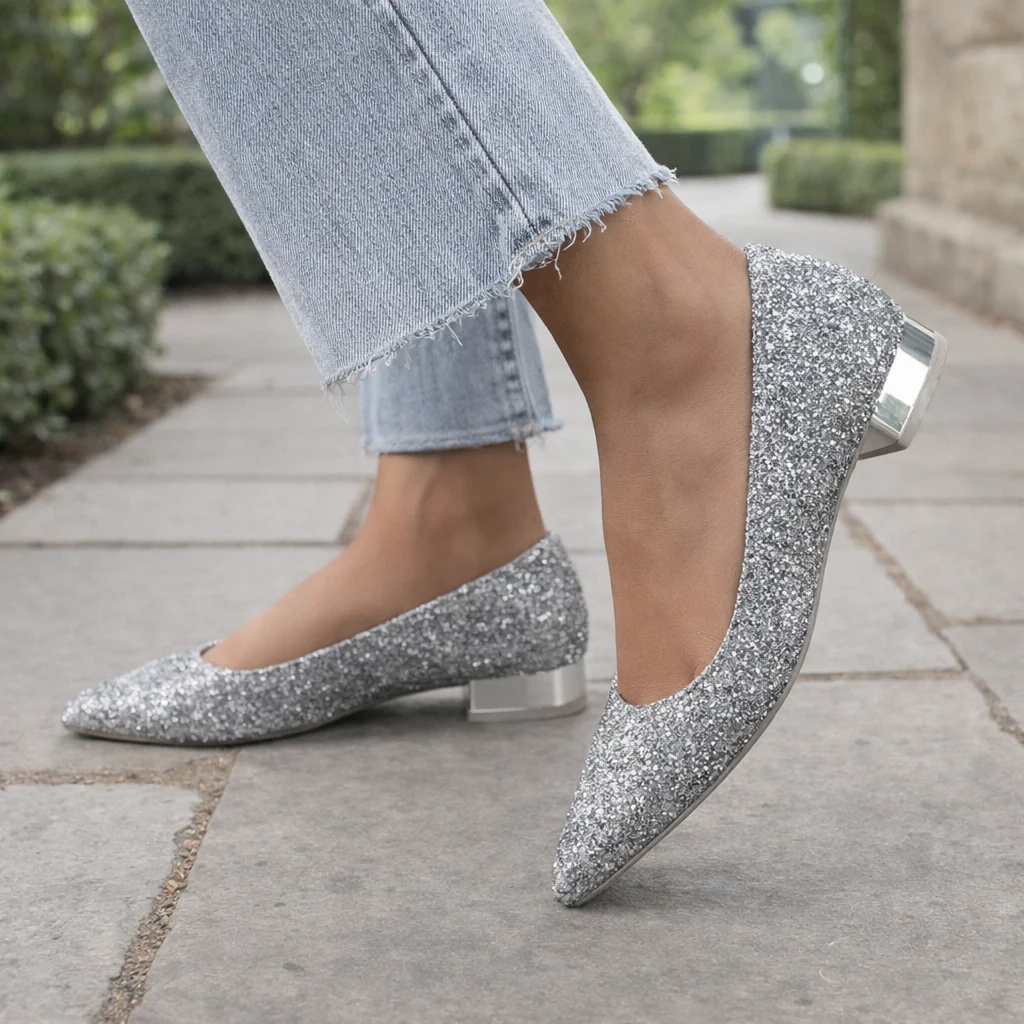 Ballerines pour femmes | Paillettes | Chaussures de soirée à talon bas - Image 2