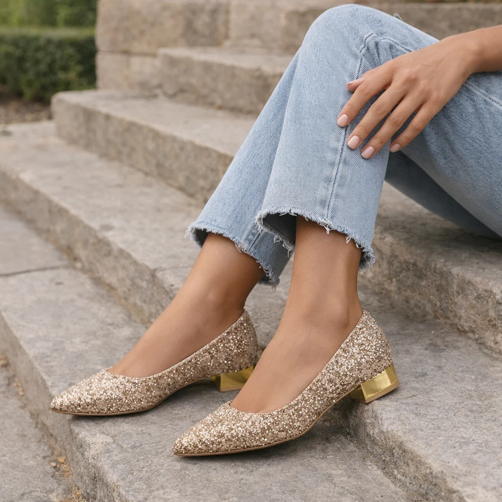 Ballerines pour femmes | Paillettes | Chaussures de soirée à talon bas - Image 3