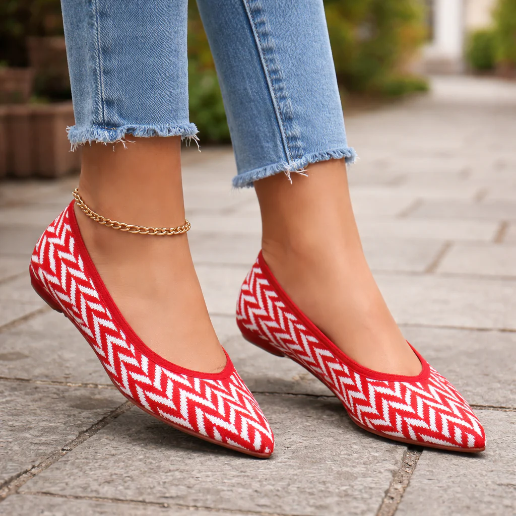 Ballerines pour Femmes | Motif Zigzag, Semelle Souple | Confort Quotidien