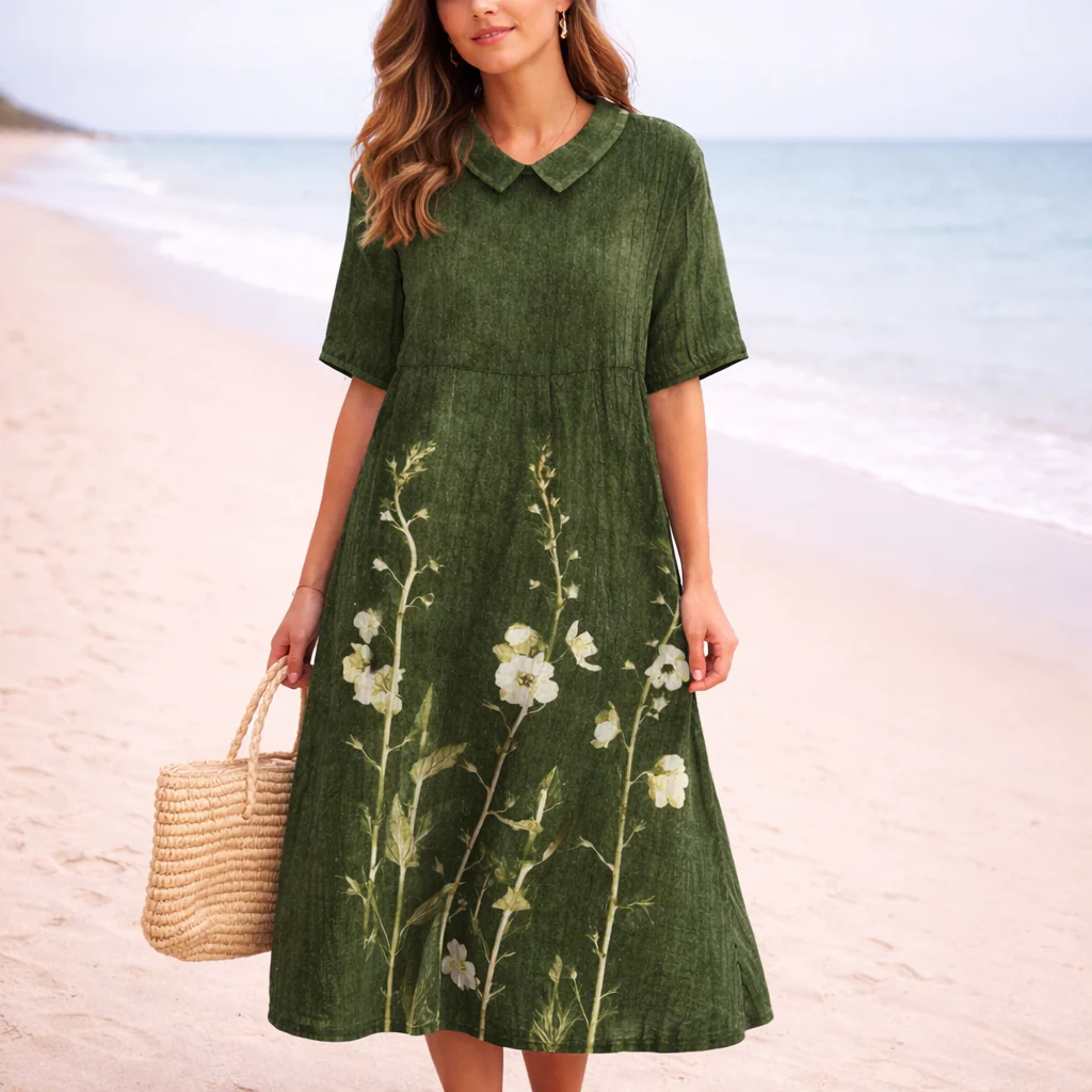 Robe Midi Fleurie Femme | Encolure V | Style Plage Décontracté - Image 4