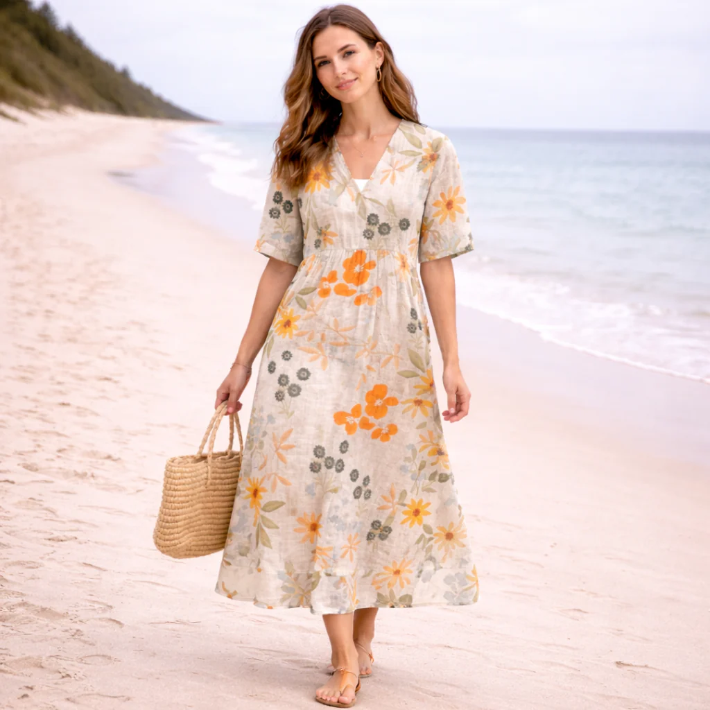 Robe Midi Fleurie Femme | Encolure V | Style Plage Décontracté - Image 6