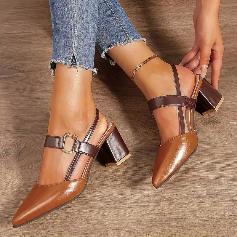 Talons pour femmes | Talon bloc bas, bride arrière | Confort rembourré