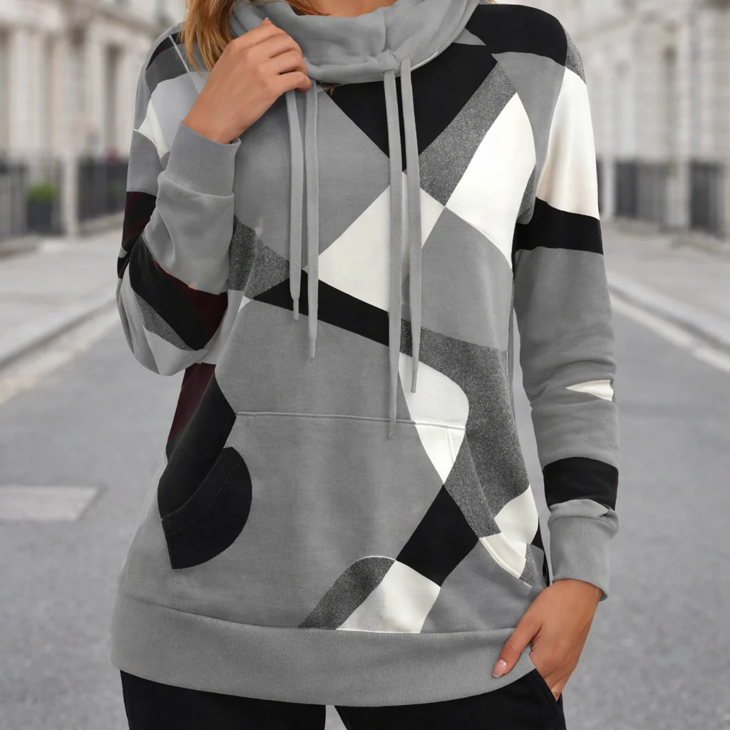 Sweat à capuche femme | Imprimé géométrique | Style décontracté - Image 3