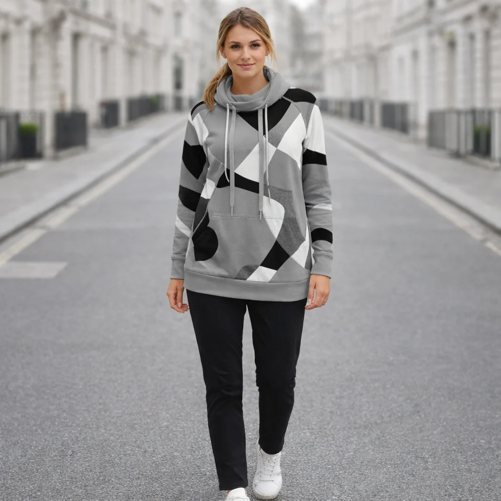 Sweat à capuche femme | Imprimé géométrique | Style décontracté - Image 4