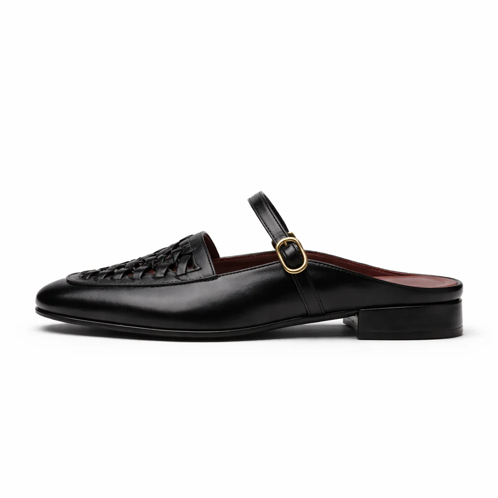 Mules Mary Jane pour femmes | Cuir tressé bout carré | Marron, Noir - Image 5