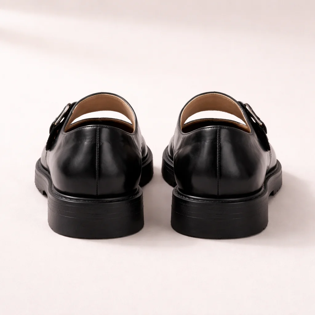 Chaussures Mary Jane pour femmes | Cuir noir, sangle boucle | Ballerines confortables plates - Image 5