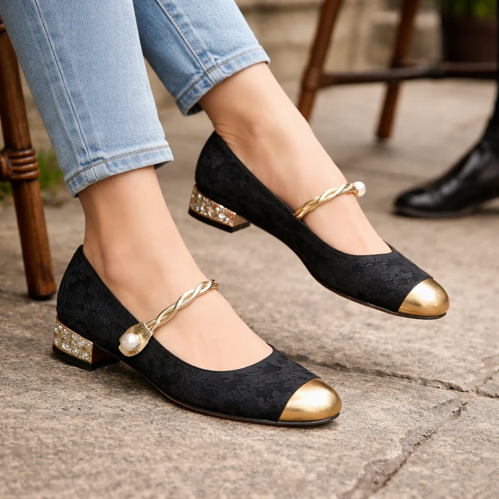 Chaussures Mary Jane pour femmes | Bout carré, Confort orthopédique | Ballerines avec bride perlée