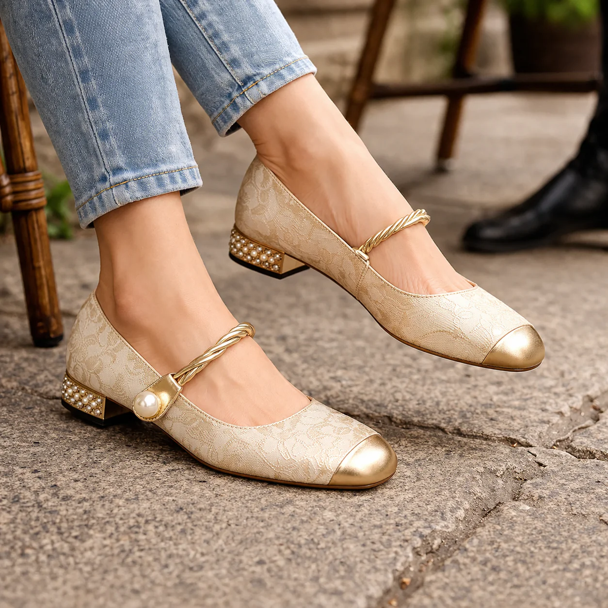 Chaussures Mary Jane pour femmes | Bout carré, Confort orthopédique | Ballerines avec bride perlée - Image 2