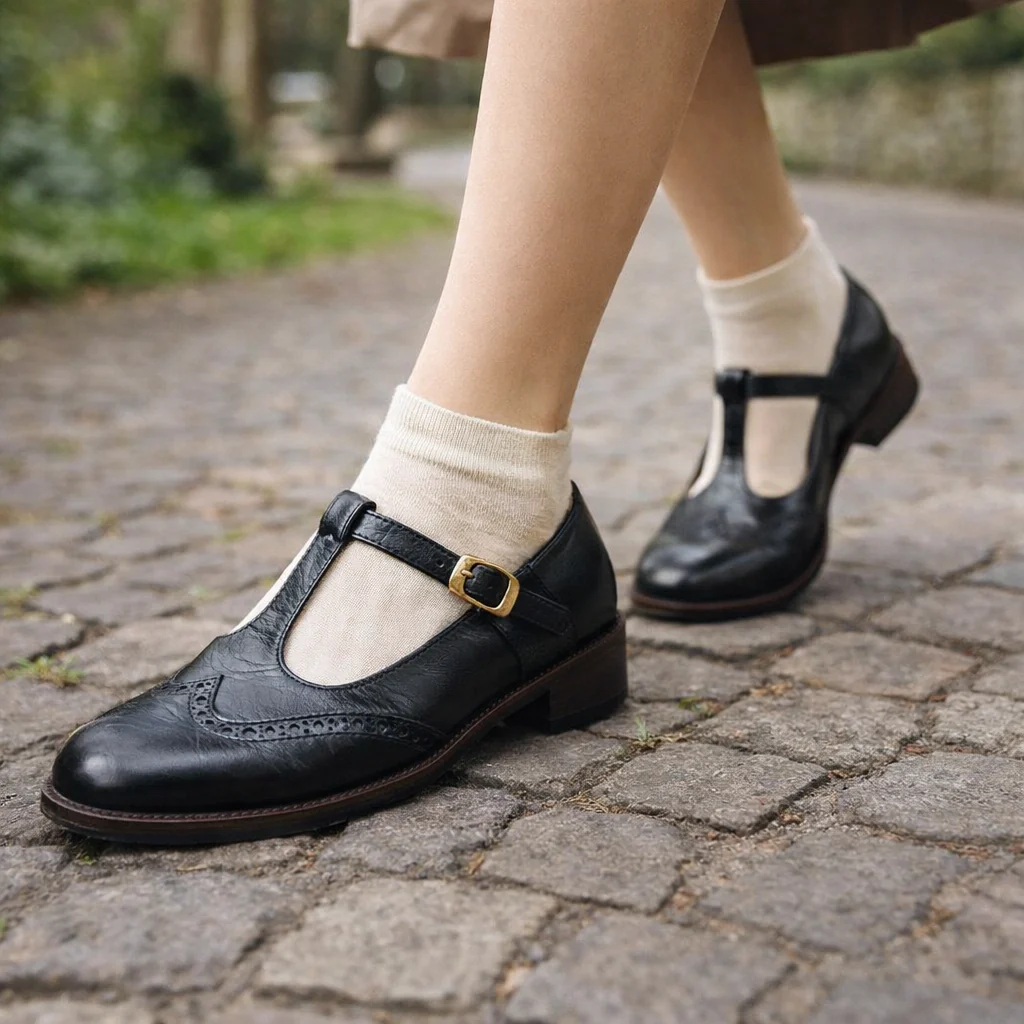 Chaussures Mary Jane pour femmes | T-Strap, talon bas | Détail Brogue - Image 2
