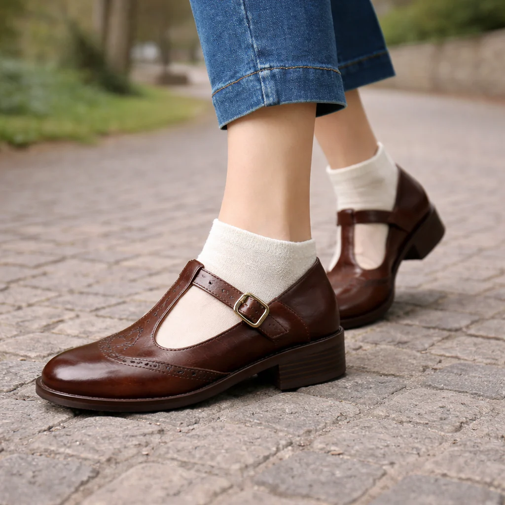 Chaussures Mary Jane pour femmes | T-Strap, talon bas | Détail Brogue - Image 3