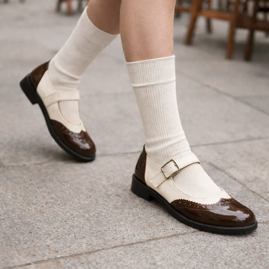 Chaussures Mary Jane pour femmes | Bicolore | Bride ajustable, Brogue vintage - Image 3