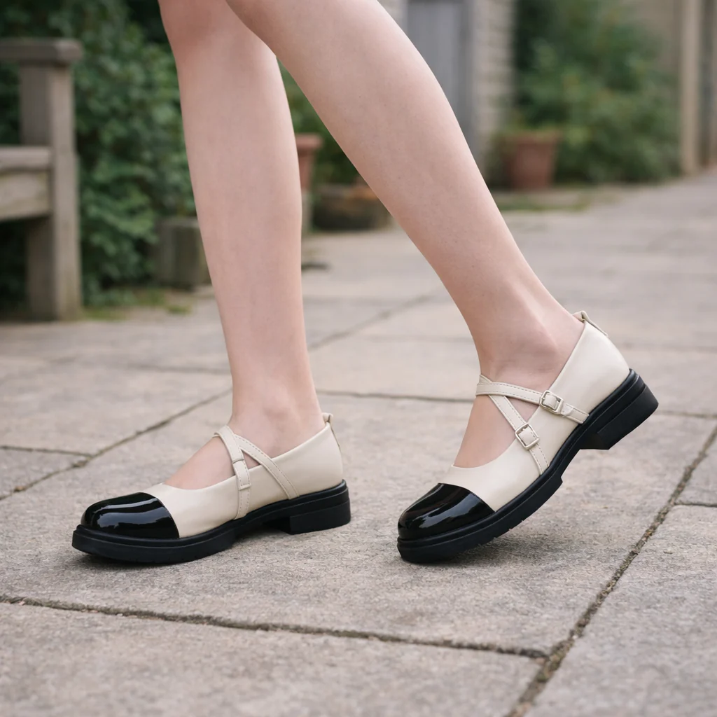 Chaussures Mary Jane pour Femmes | Ballerines Bicolores, Double Bride | Bout Verni - Image 3