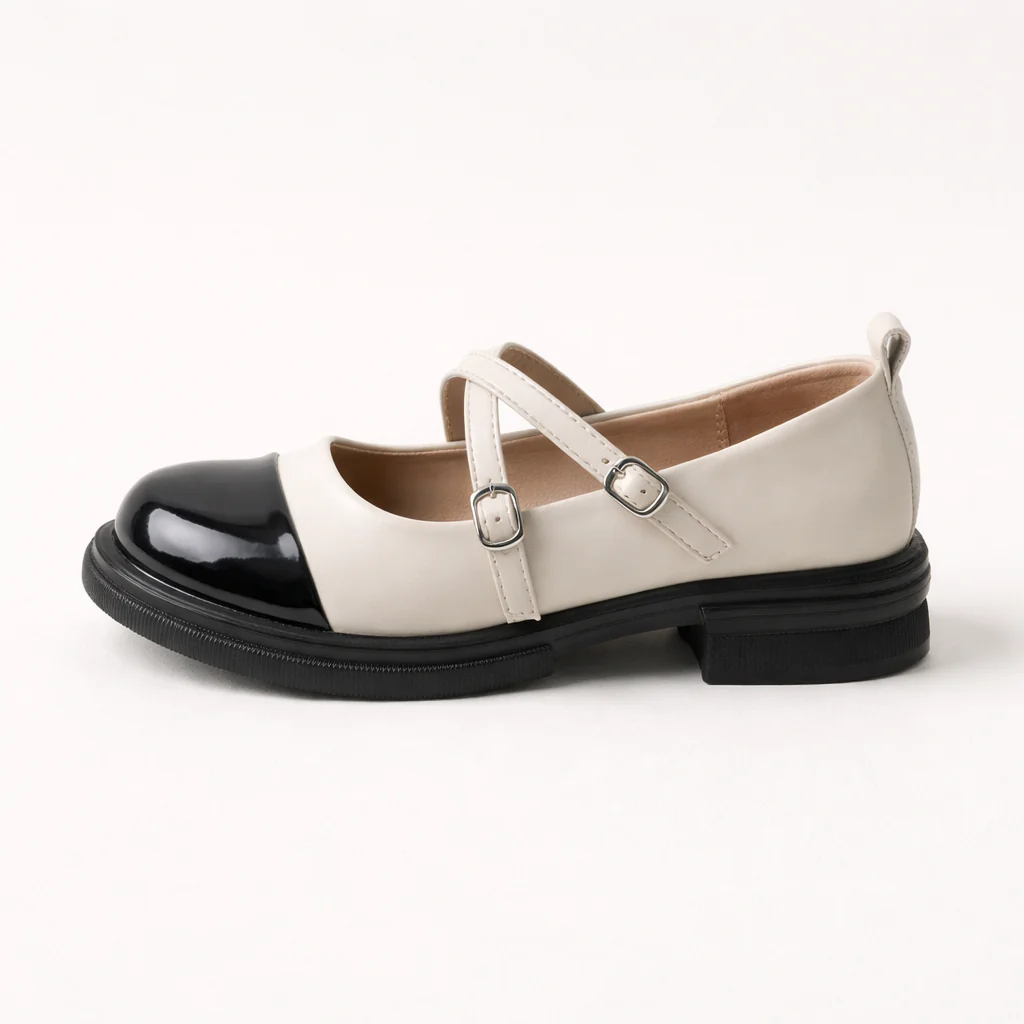 Chaussures Mary Jane pour Femmes | Ballerines Bicolores, Double Bride | Bout Verni - Image 5