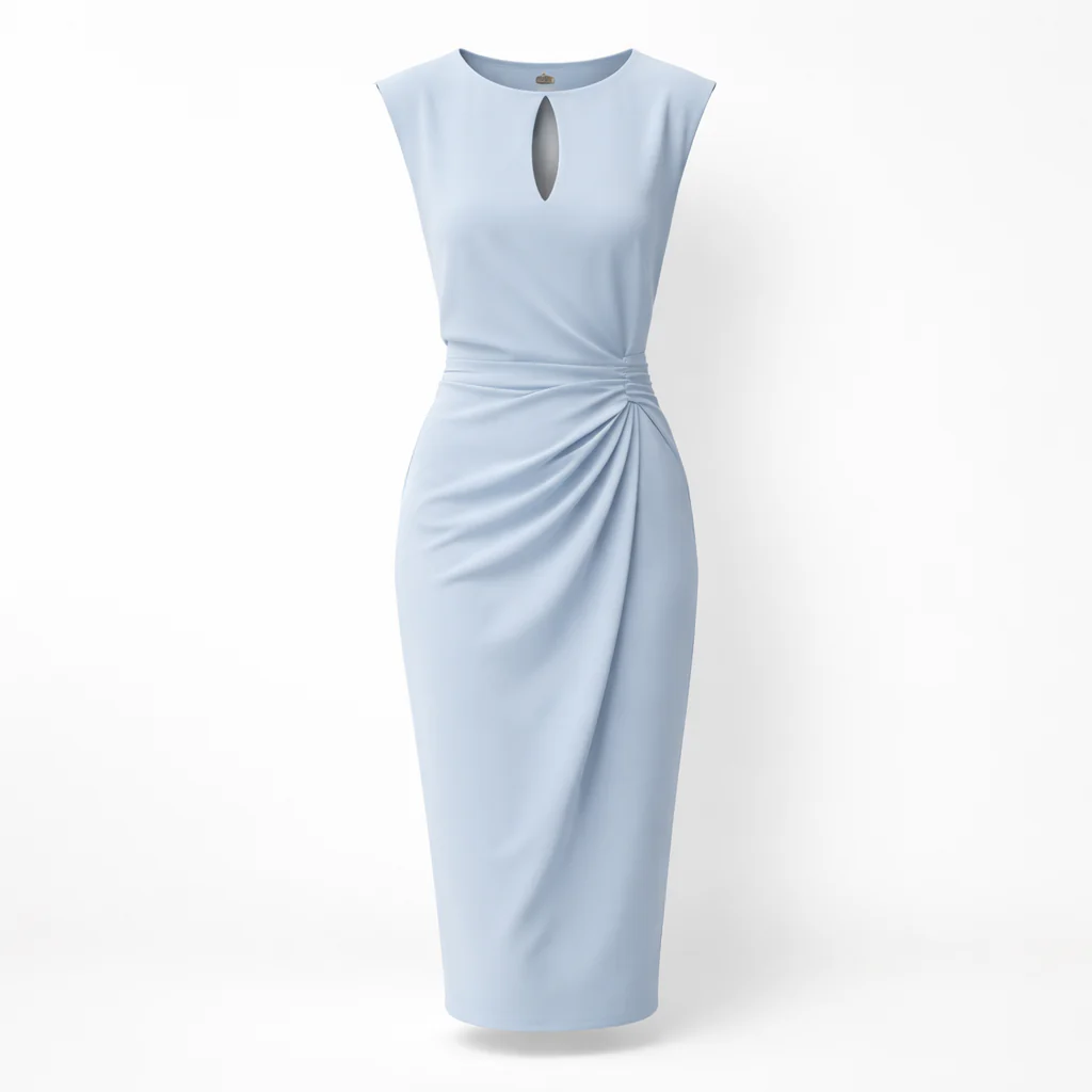 Robe Midi Femme | Encolure Clé, Taille Froncée | Soirée Élégante - Image 8