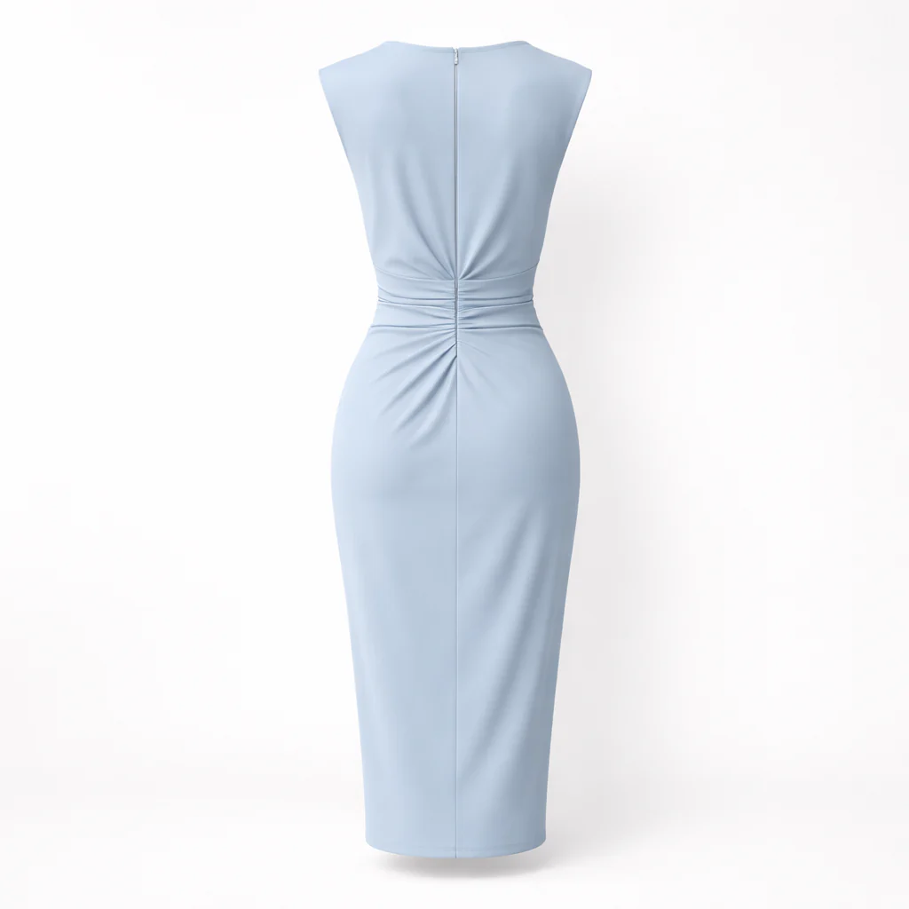 Robe Midi Femme | Encolure Clé, Taille Froncée | Soirée Élégante - Image 9