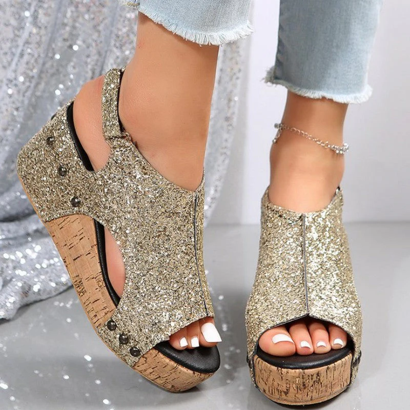 Sandales pour femmes | Bout ouvert, patchwork paillettes | Confort casual - Image 2