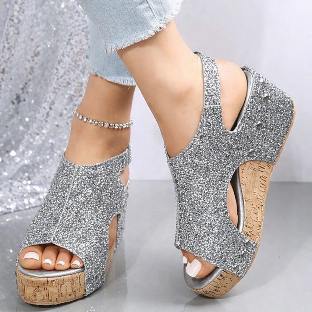 Sandales pour femmes | Bout ouvert, patchwork paillettes | Confort casual - Image 3