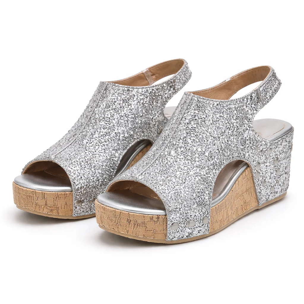 Sandales pour femmes | Bout ouvert, patchwork paillettes | Confort casual - Image 5