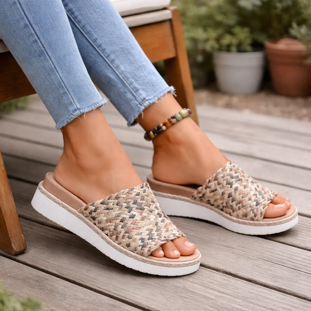 Sandales pour femmes | Semelle compensée, tissée, bout ouvert - Image 2