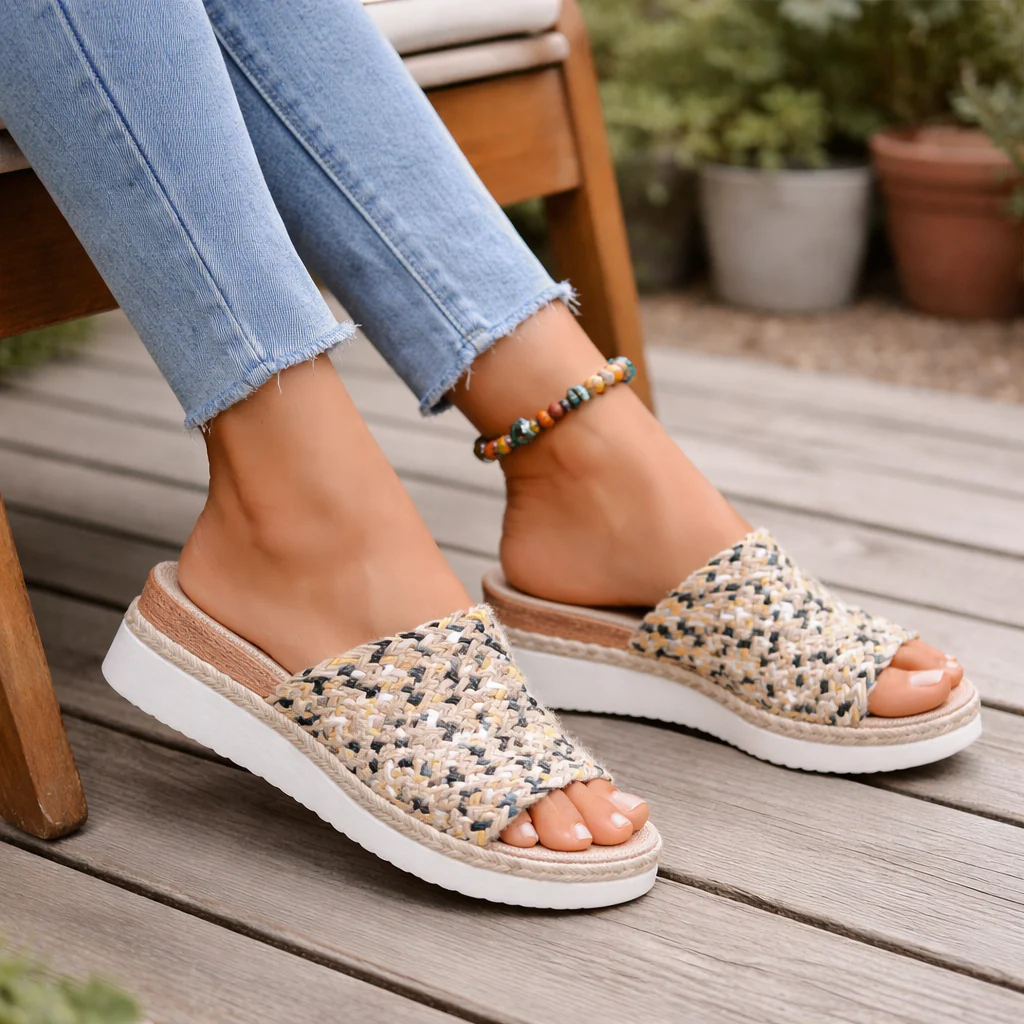 Sandales pour femmes | Semelle compensée, tissée, bout ouvert - Image 3