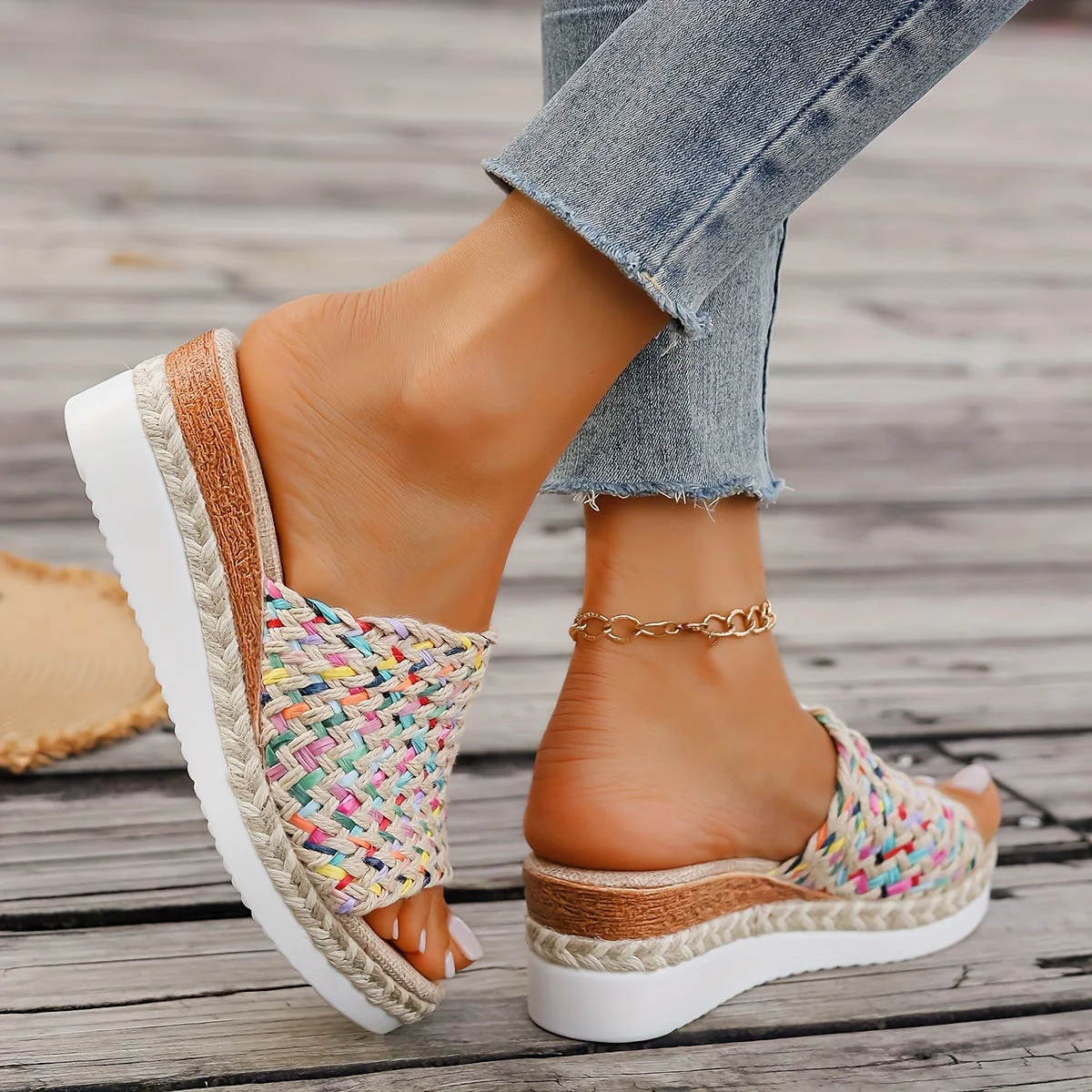 Sandales pour femmes | Semelle compensée, tissée, bout ouvert - Image 5