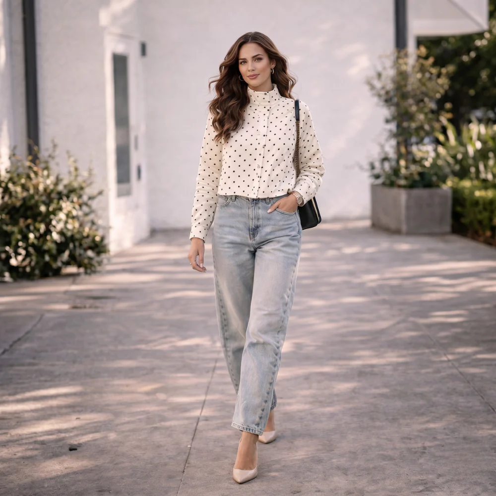 Veste Courte Femme | Design Pois Moderne, Col Haut