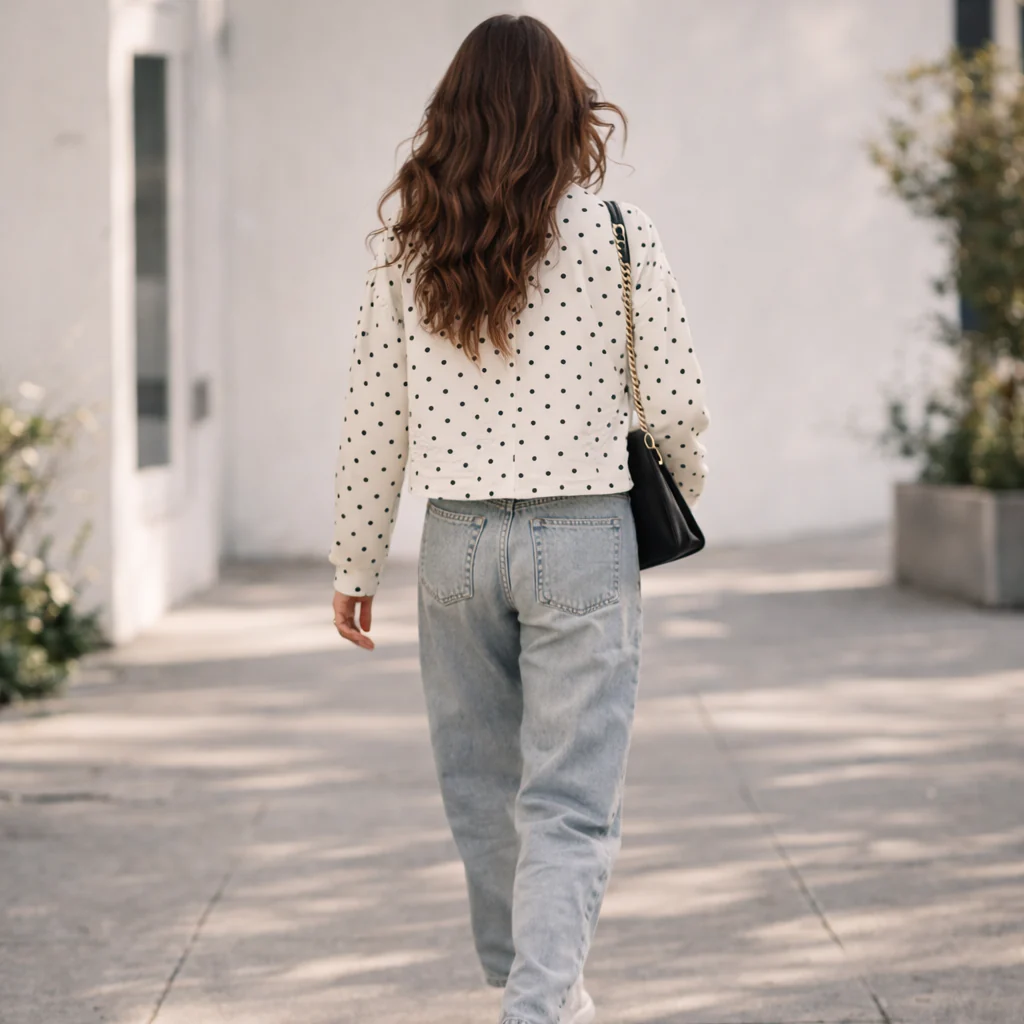 Veste Courte Femme | Design Pois Moderne, Col Haut - Image 2