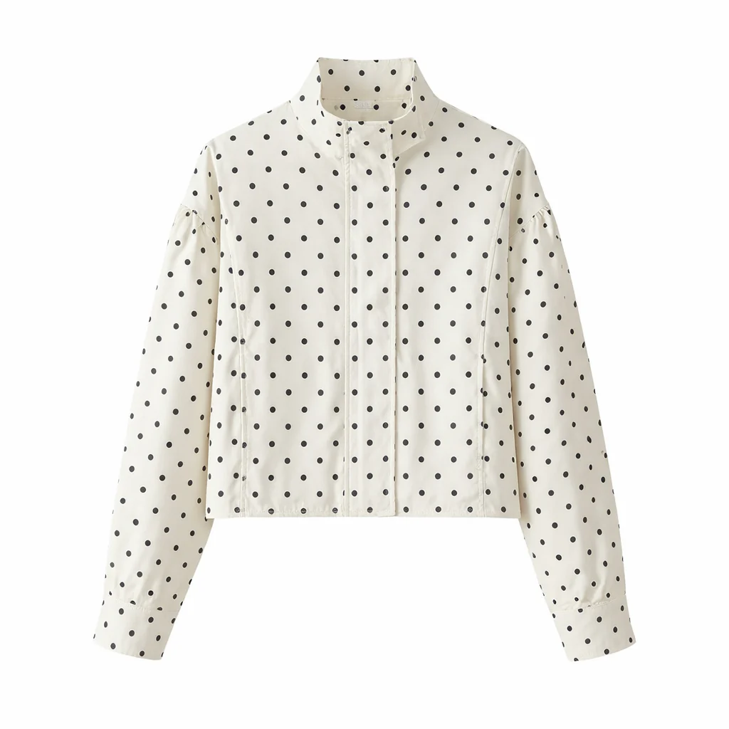 Veste Courte Femme | Design Pois Moderne, Col Haut - Image 5