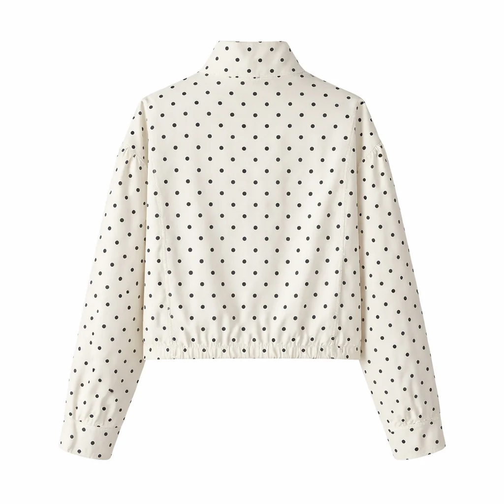 Veste Courte Femme | Design Pois Moderne, Col Haut - Image 6