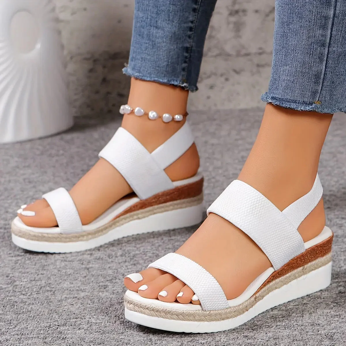 Sandales Compensées Femme | Espadrille, Style Plateforme | Lanière Élastique - Image 4