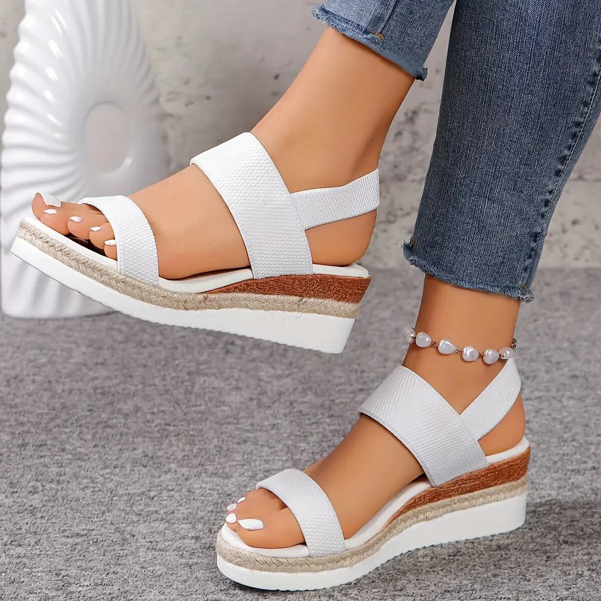 Sandales Compensées Femme | Espadrille, Style Plateforme | Lanière Élastique - Image 5