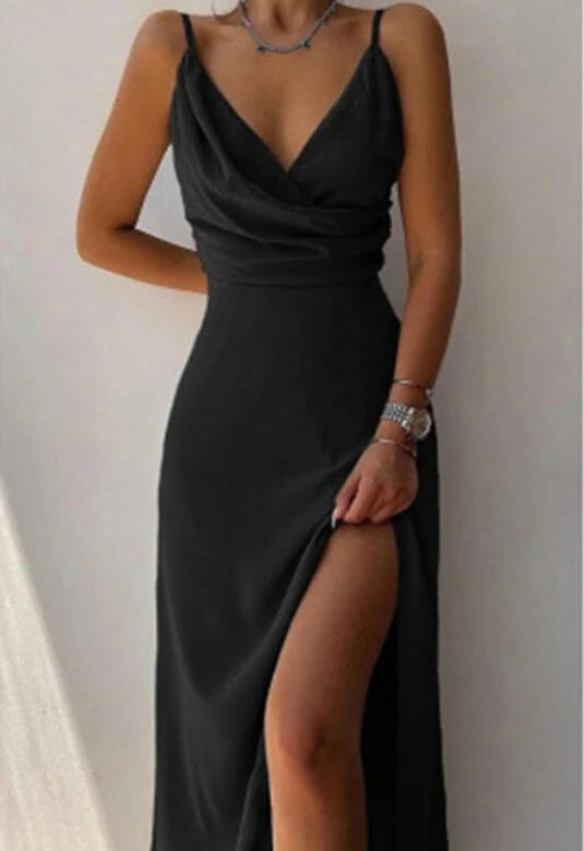 Yasmine Robe de Soirée Longue Élégante Fente Haute Décolleté Chic