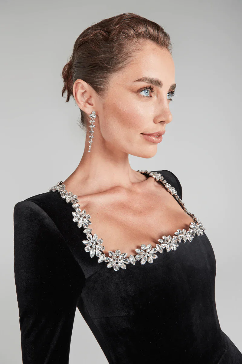 Yassy - Robe de soirée en velours - Patchwork - Décolleté carré - Image 5